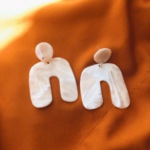 White Marble Chunky Arch Polymer Clay Earrings